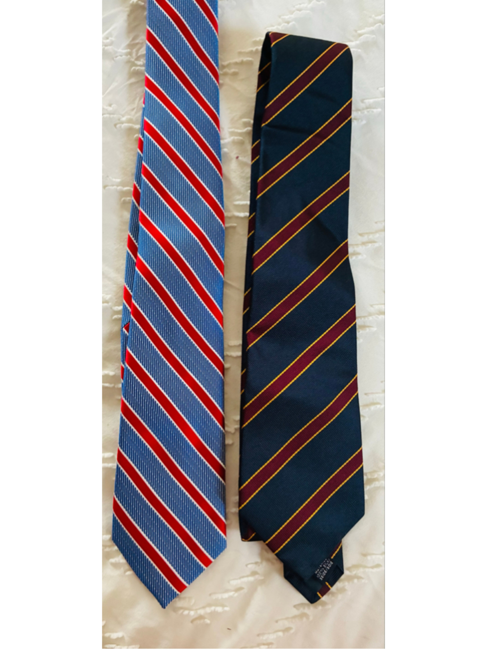 Men's Lands' End Striped Silk Neckties Blue and Red maroon
